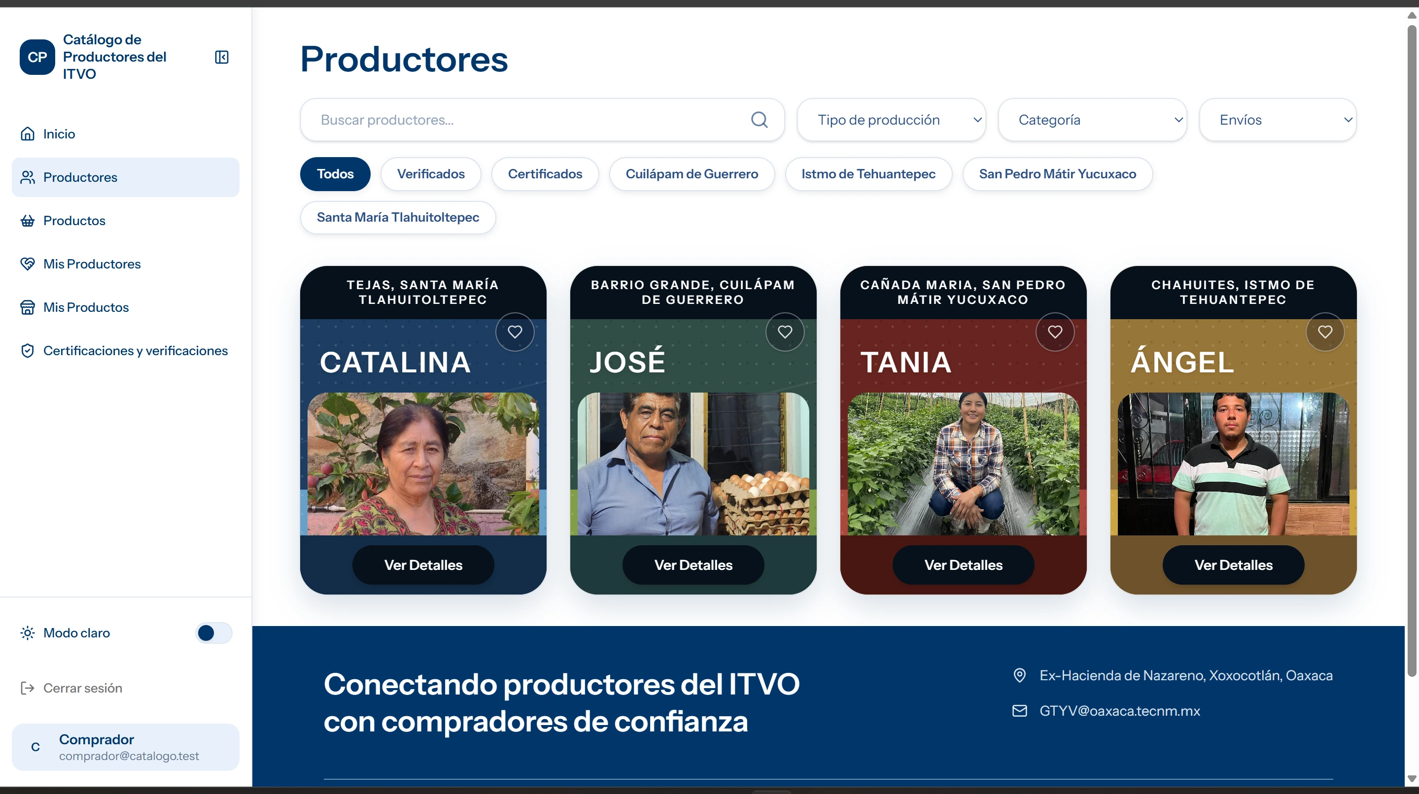 Gestión de productores dentro del catálogo privado