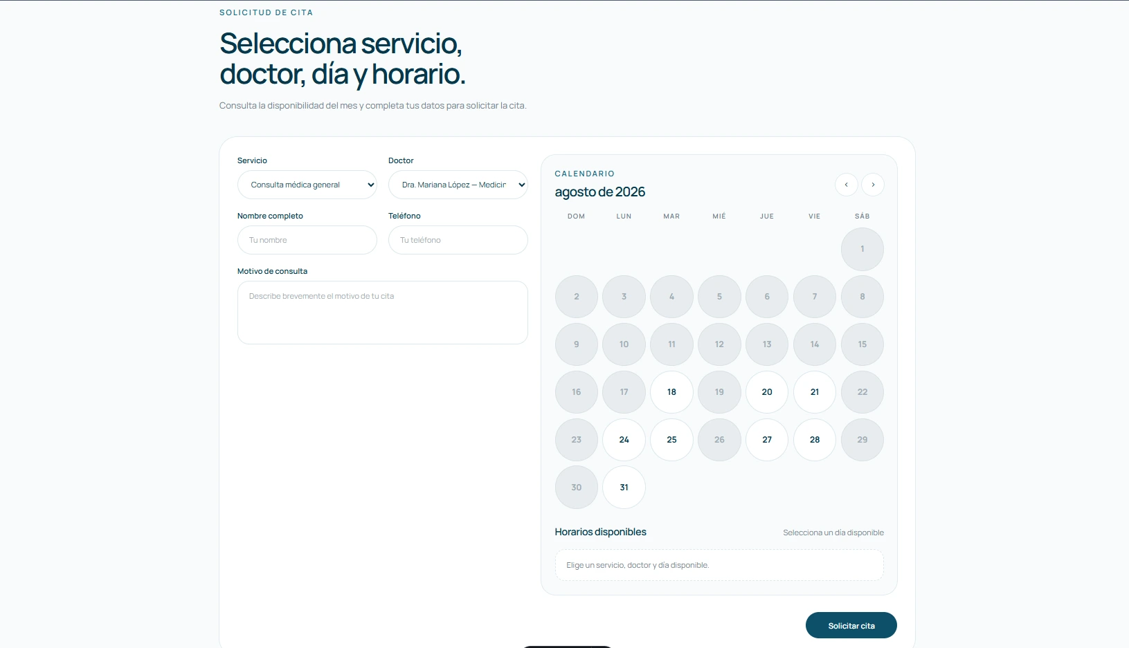 Sistema de citas para clínica desarrollado por ADNOVA Software Solutions